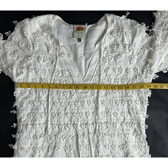Farm Rio White 3D Flower Embroidered Tassel Mini Dress S Boho Resort Artisanal - Picture 8 of 16